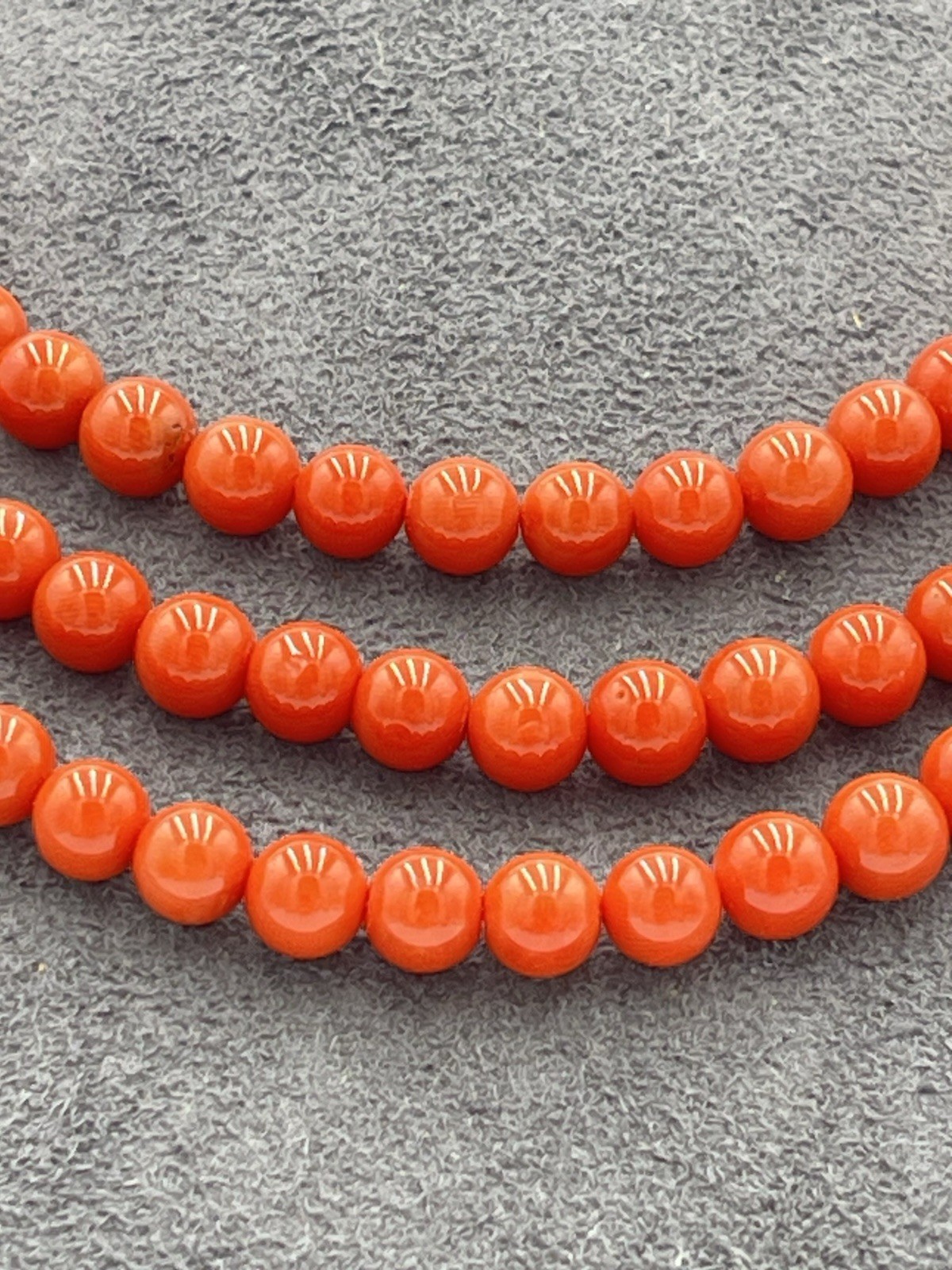 Natural Mediterranean Red Coral 3 Strand Necklace 7mm 18Kt Gold Made in Italy