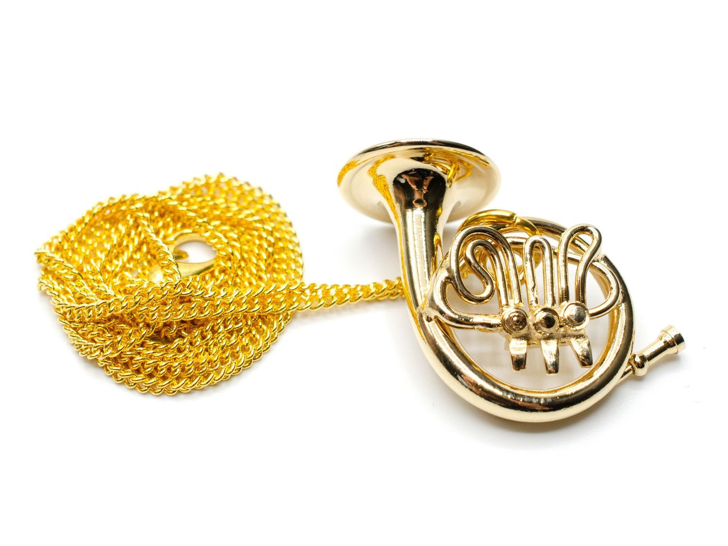Miniblings Horn Necklace 23 5/8in French Orchestra Hornistin Jazz Plated + Box