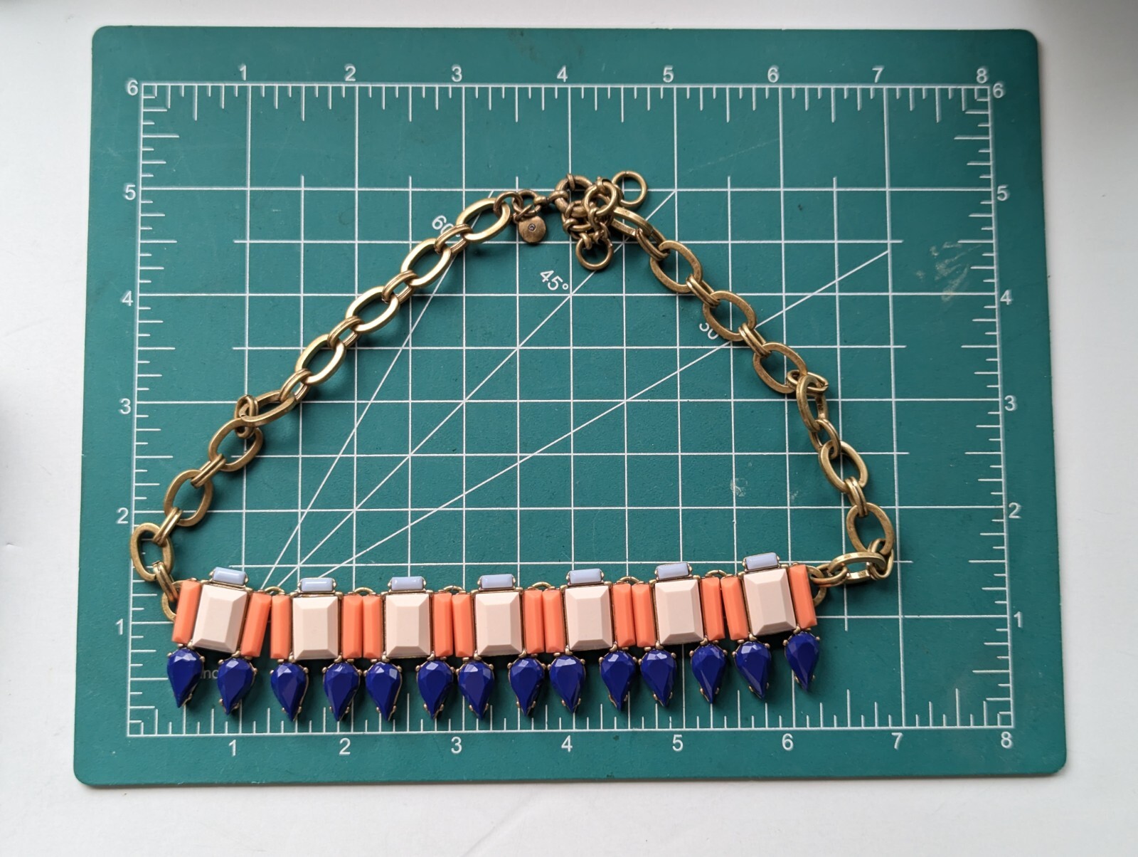 Bold J CREW Acrylic Stone Collar Peach BLUE Orange 18″ Gold Tone NECKLACE