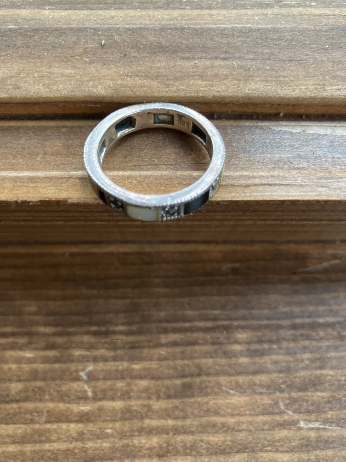Vintage Onyx and MOP Sterling Ring – SIZE 8?