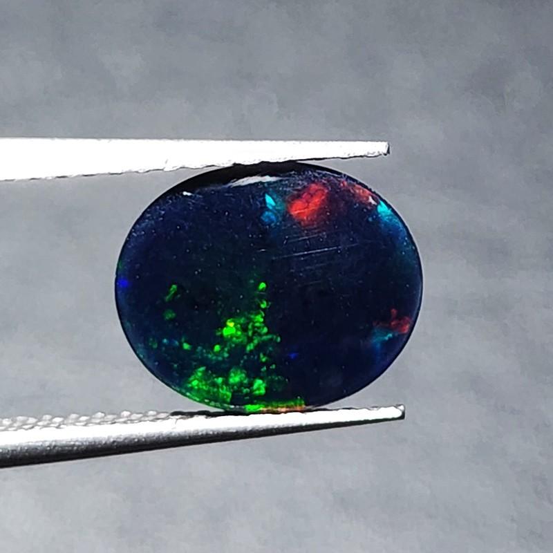 Natural Welo Black Opal Ethiopia Oval Cabochon AAA Green Fire Gem 1.45Ct Ring
