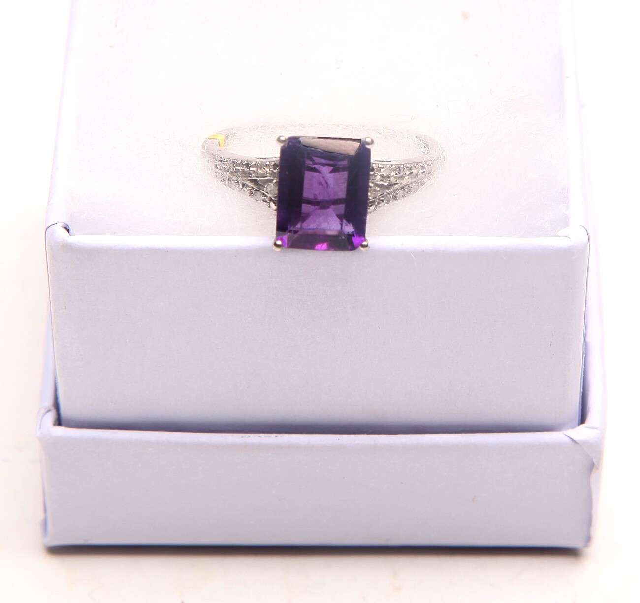 Lusaka Amethyst 11.40 Ct. Ring in Platinum Overlay Sterling Silver Sz. 9 TGW13.8