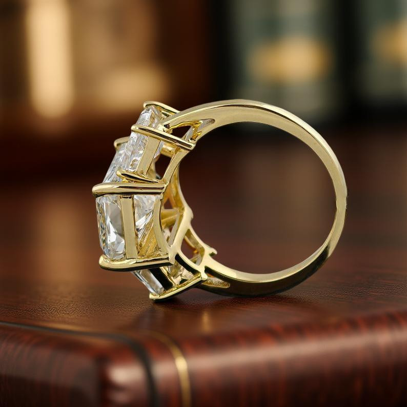 5 Carat Radiant Cut Moissanite Engagement Ring with Trapezoid Side Stones