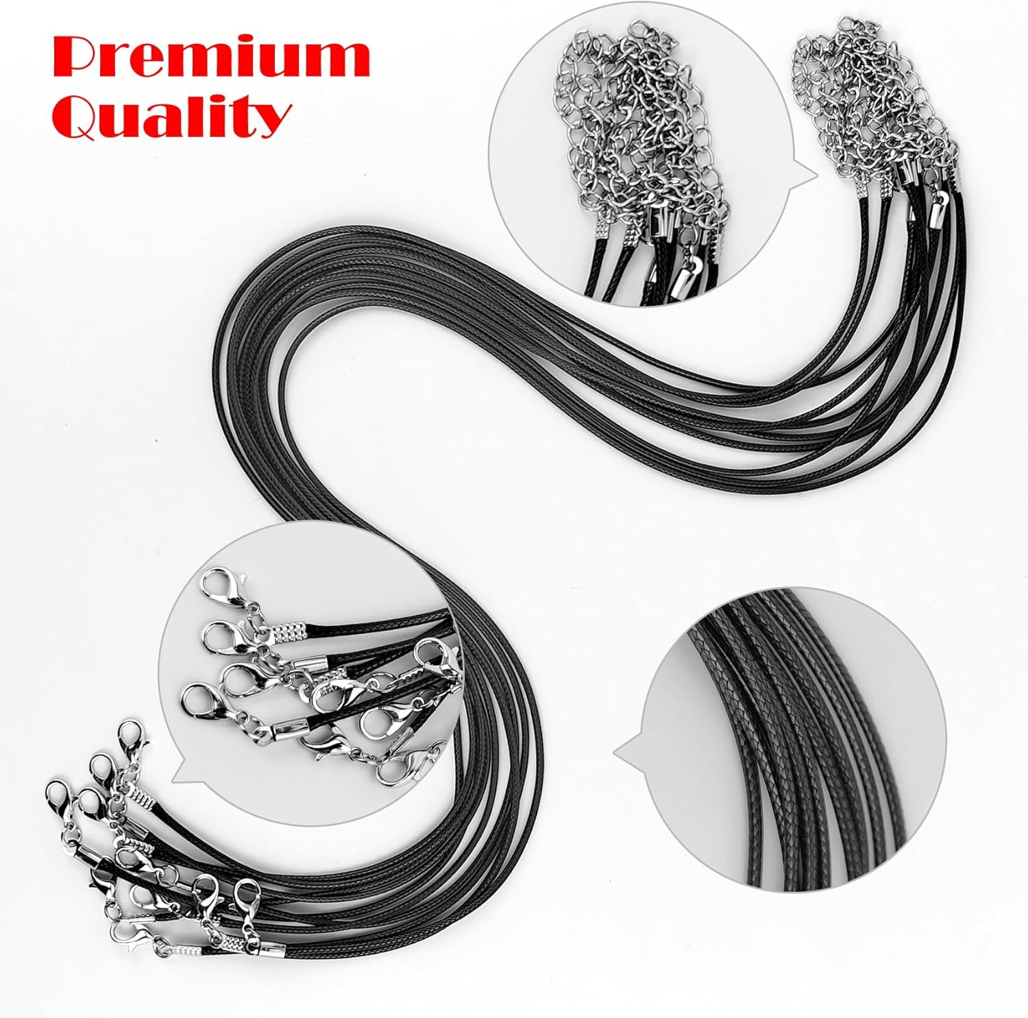 20 Pack Black Necklace Cord, Leather Cord Necklace with Clasp, Waxed Rope Neckla