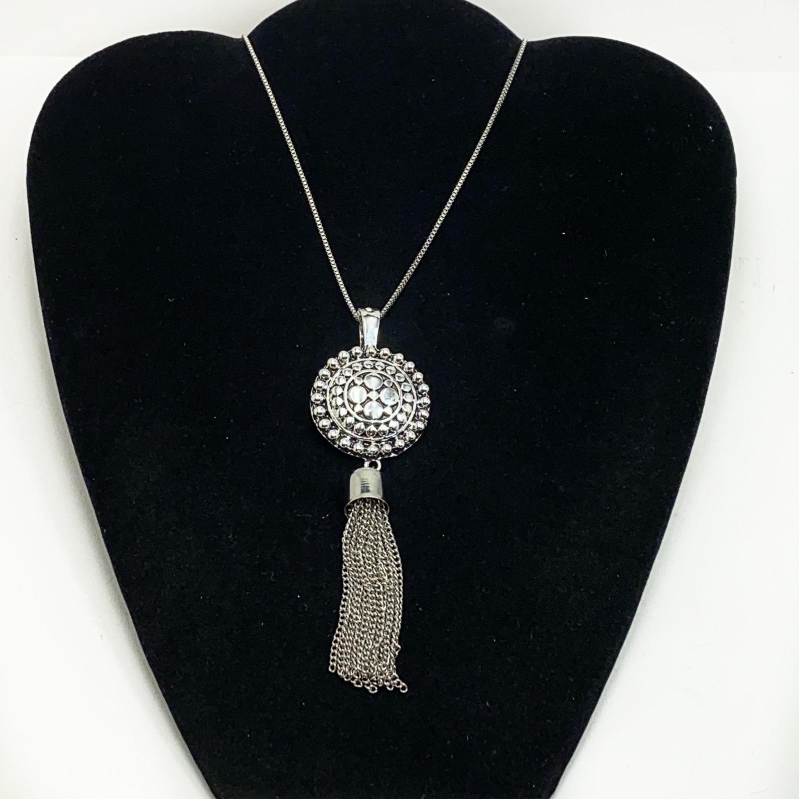 Etruscan Style Silver Slide Pendant Necklace Signed RMN ROMAN Magnetic Bale 4.5″