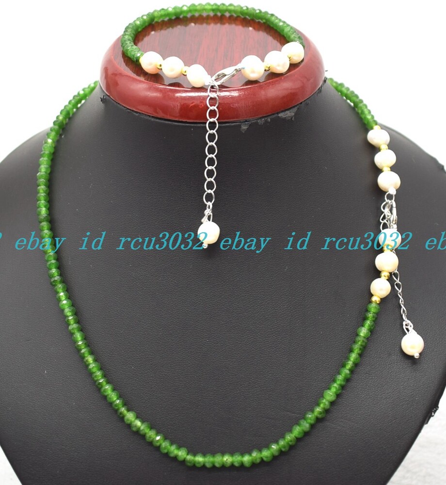Faceted 2x4mm Multicolor Roundelle Gems & White Pearl Necklace Bracelet Set
