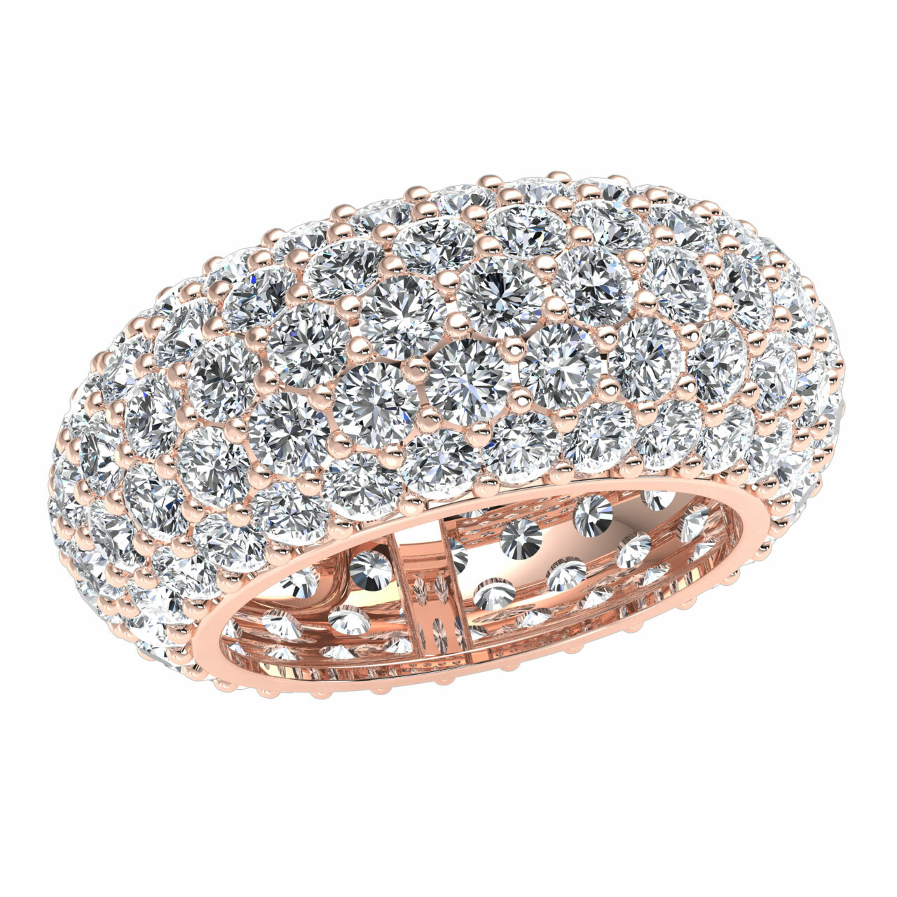 Natural 9.00Ct Domed 5-Row Pave Eternity Wedding Band Ring Diamond 14k Gold