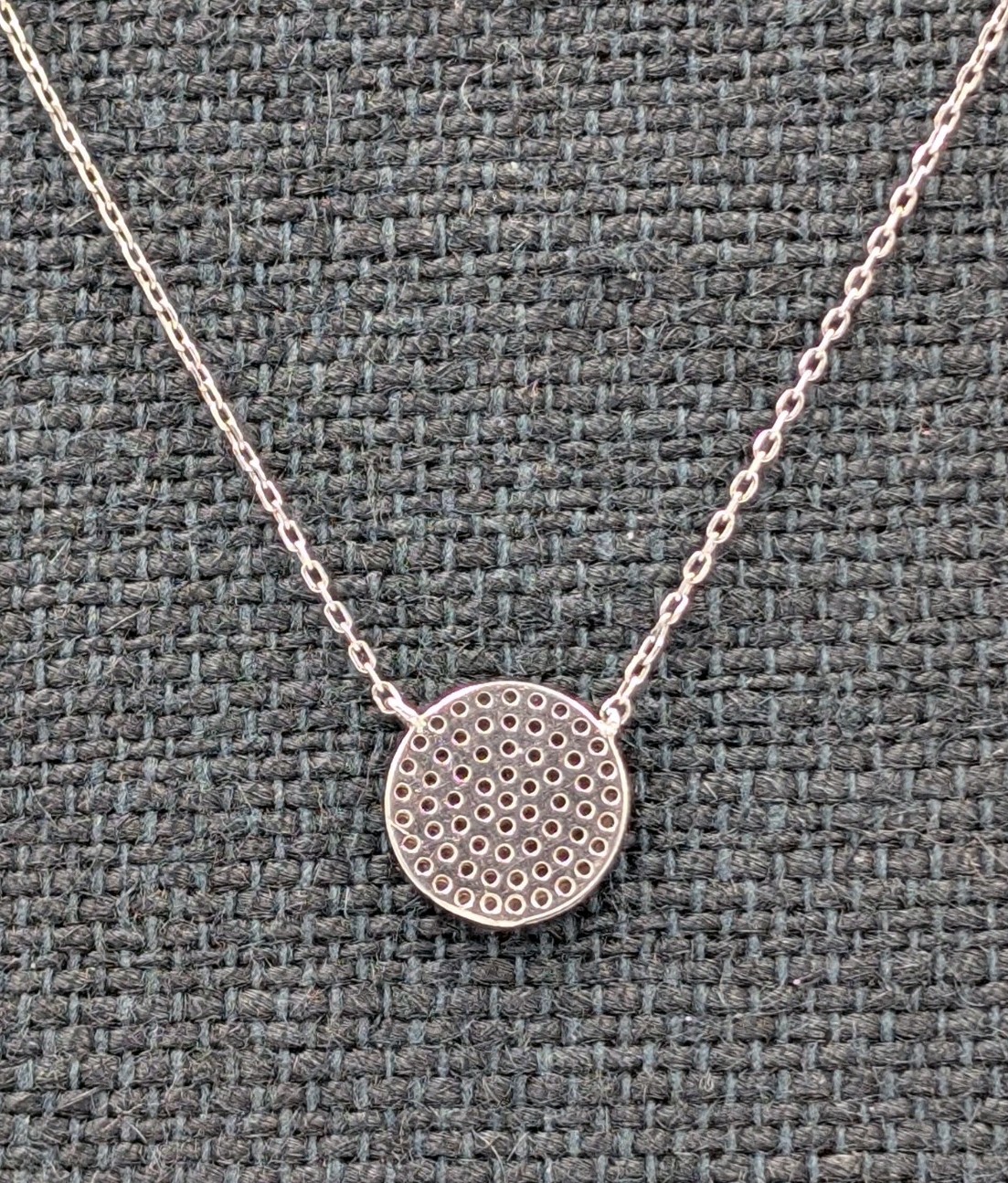 Signed Sterling Silver Pave CZ Circle Cable Chain 925 Necklace 15.75″-18.5″ Adj.