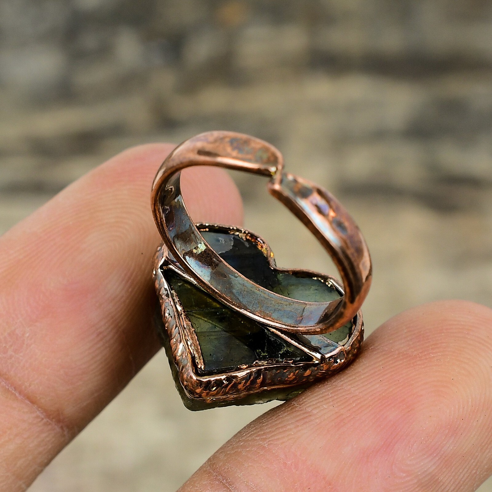 Labradorite Copper Sister Gift Electroformed Adjustable Ring Size Adjustable