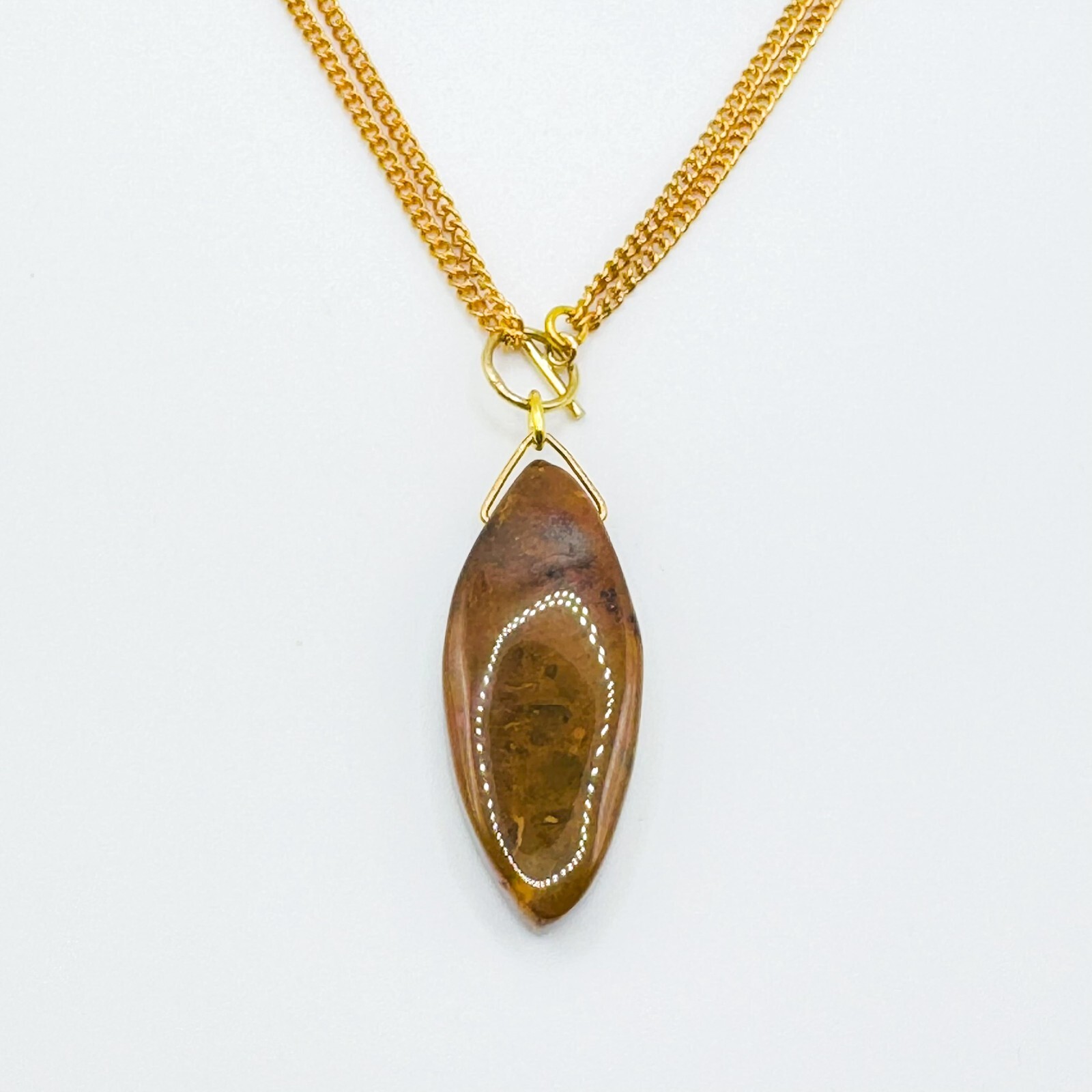 Vintage 14ct Rolled Gold Curb Chain Pendant Necklace 40cm Polished Stone Filled
