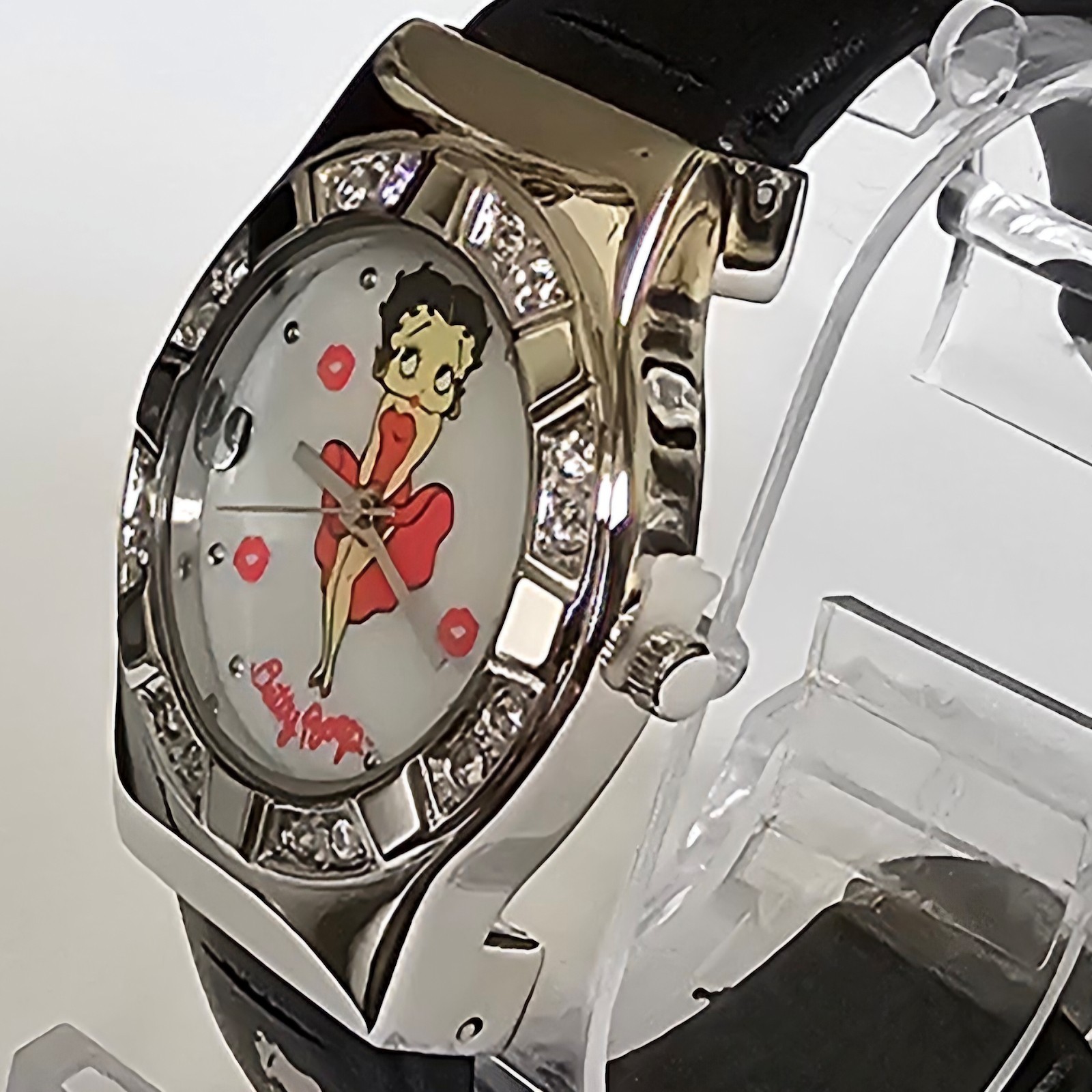 NOS Betty Boop “Marilyn Monroe” Crystal MOP Dial Black Leather Watch New Battery