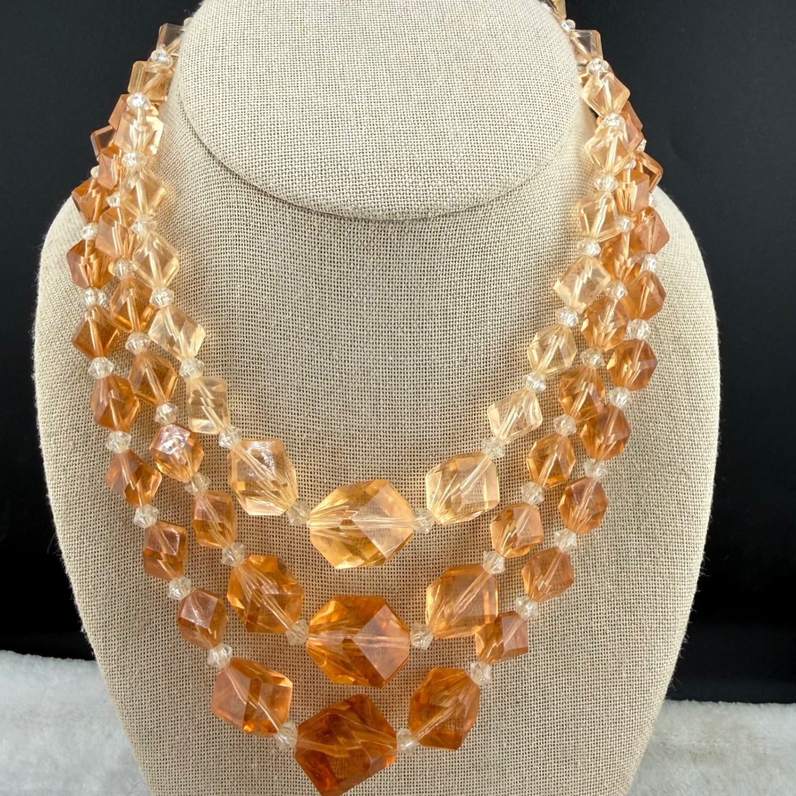 Vintage Western Germany Necklace Ombre Peach Acrylic Multi Strand