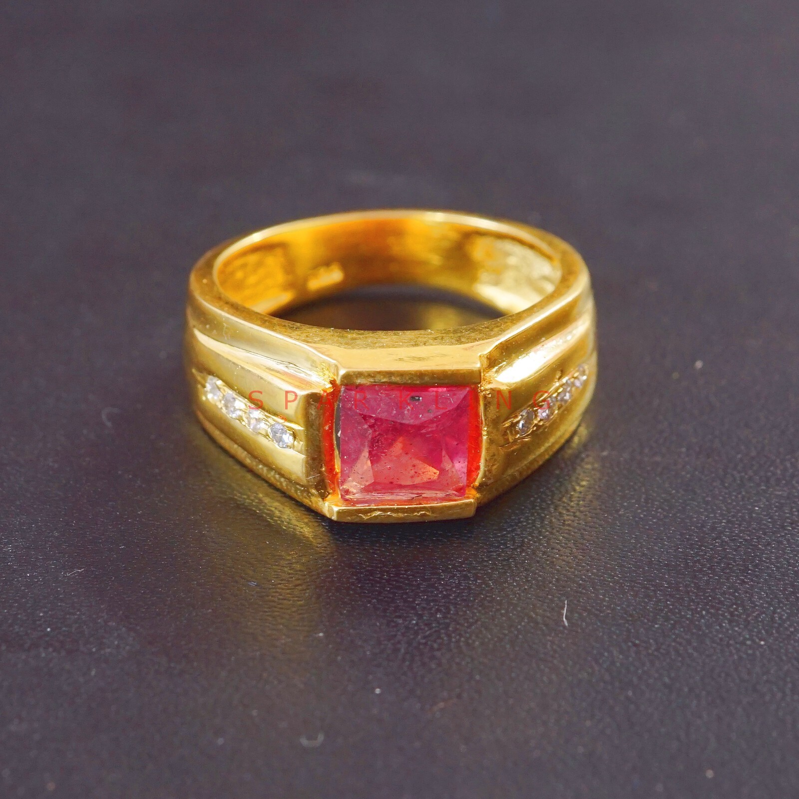 Ruby Cushion Cut With 14K Solid Gold Ring For Men’s #E532