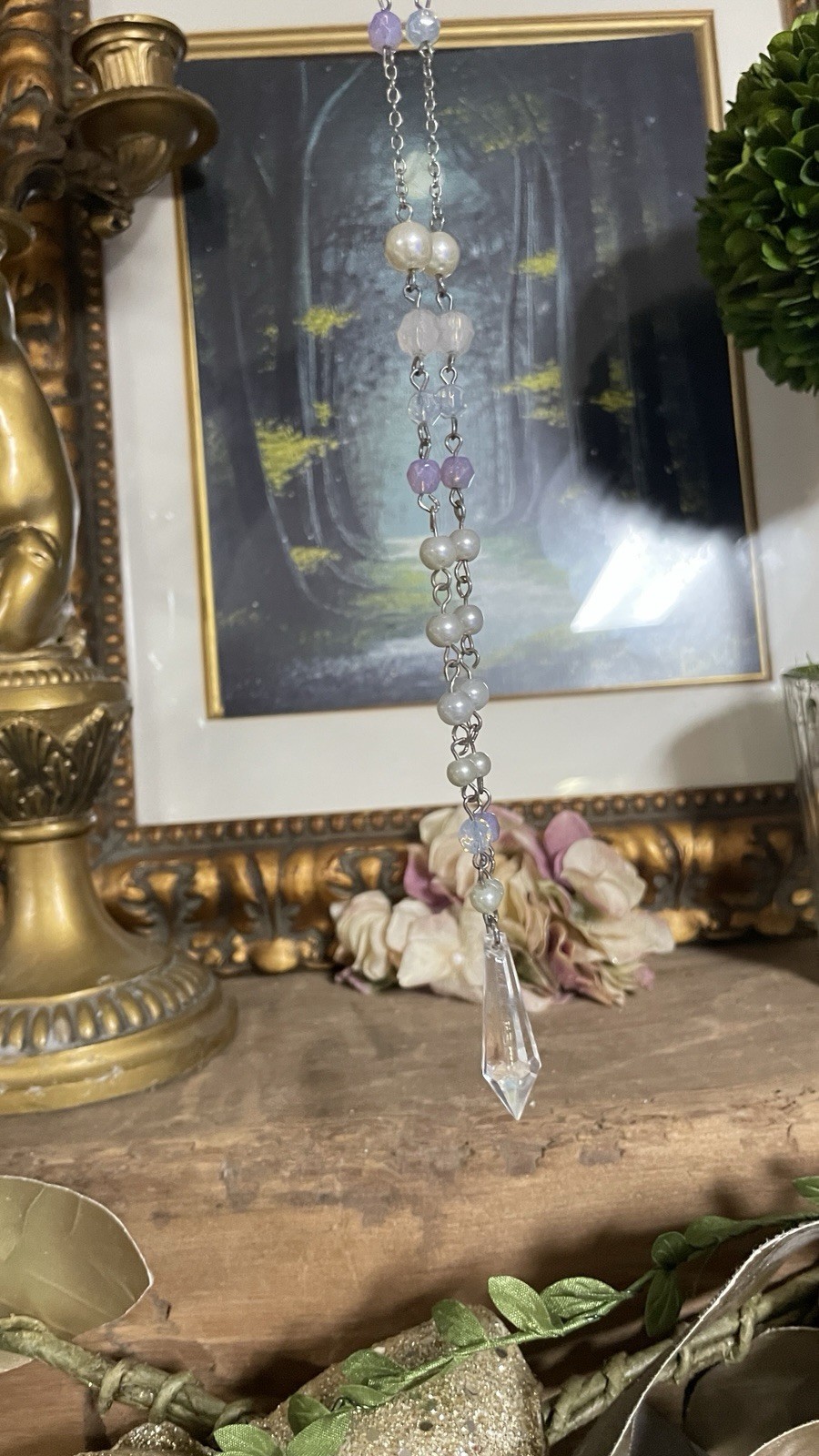 Up cycled chandelier pastel beaded fairy necklace