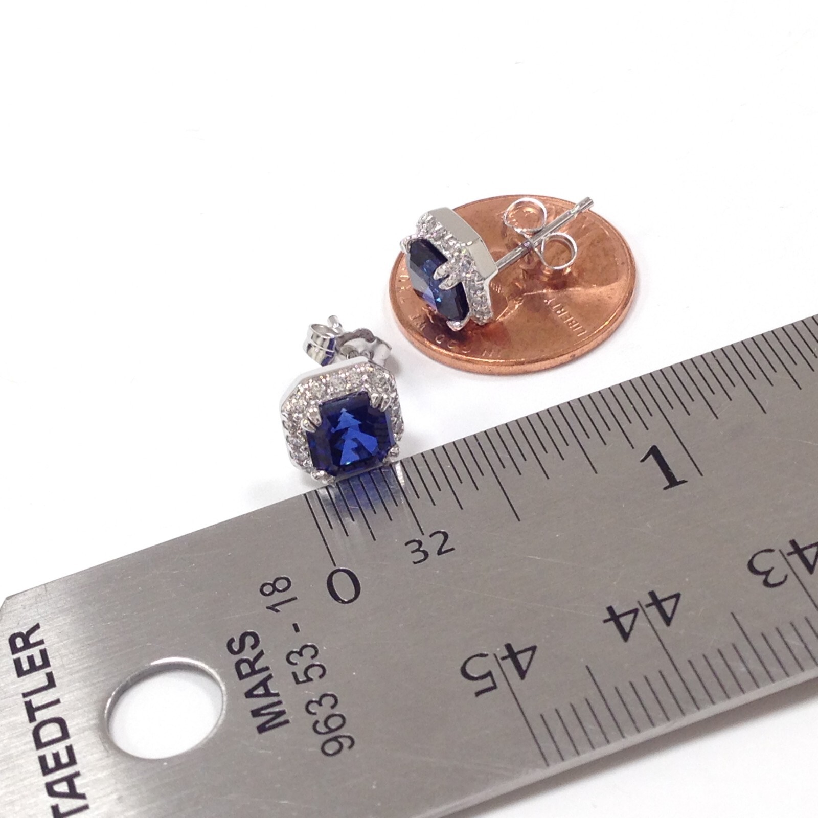 Fuzion Creations Fc Sterling Blue CZ Stone 8.6mm Square Stud Earrings Jewelry