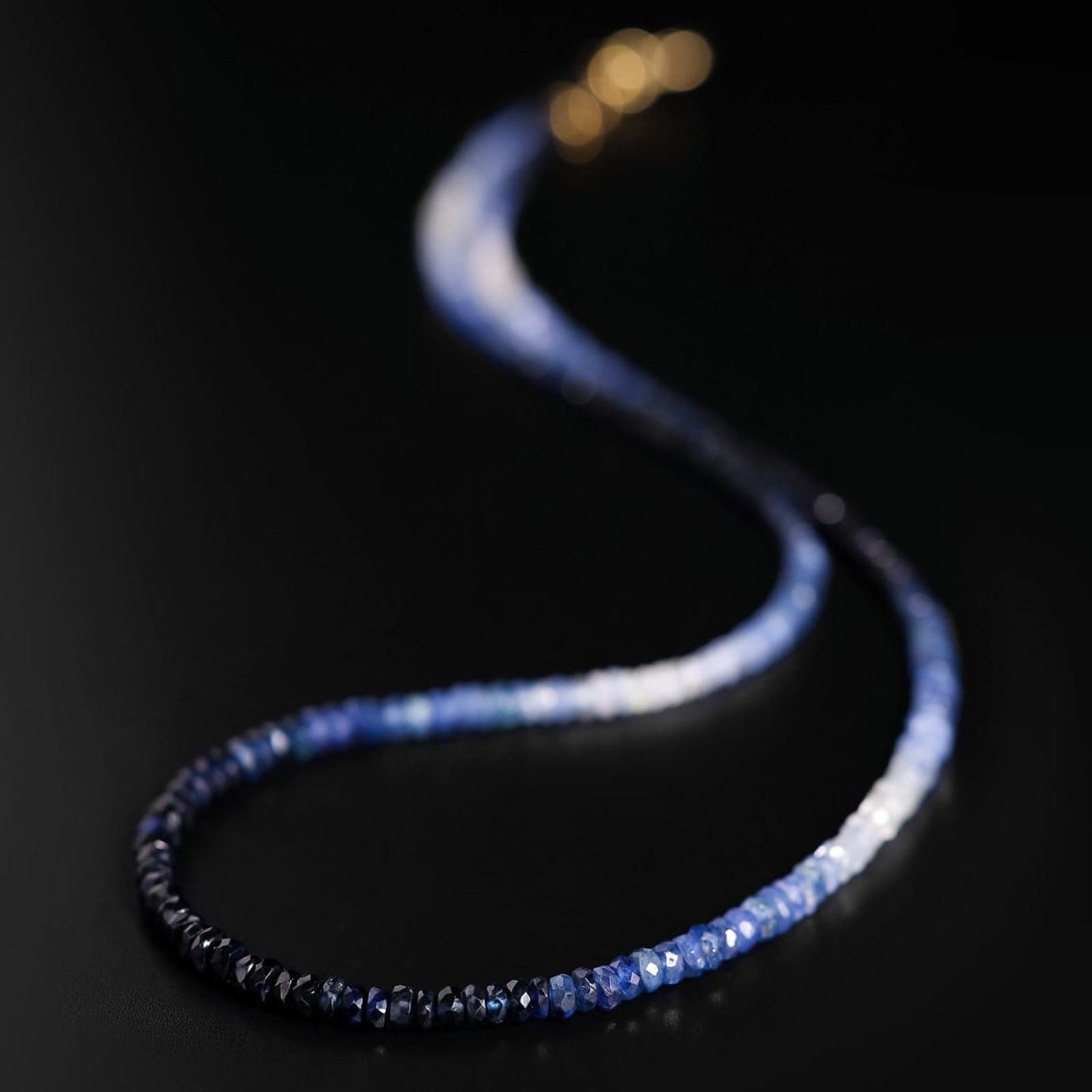 18K Gold Ombre Sapphire Choker, Gradient Blue Beaded Necklace, Gift for Her