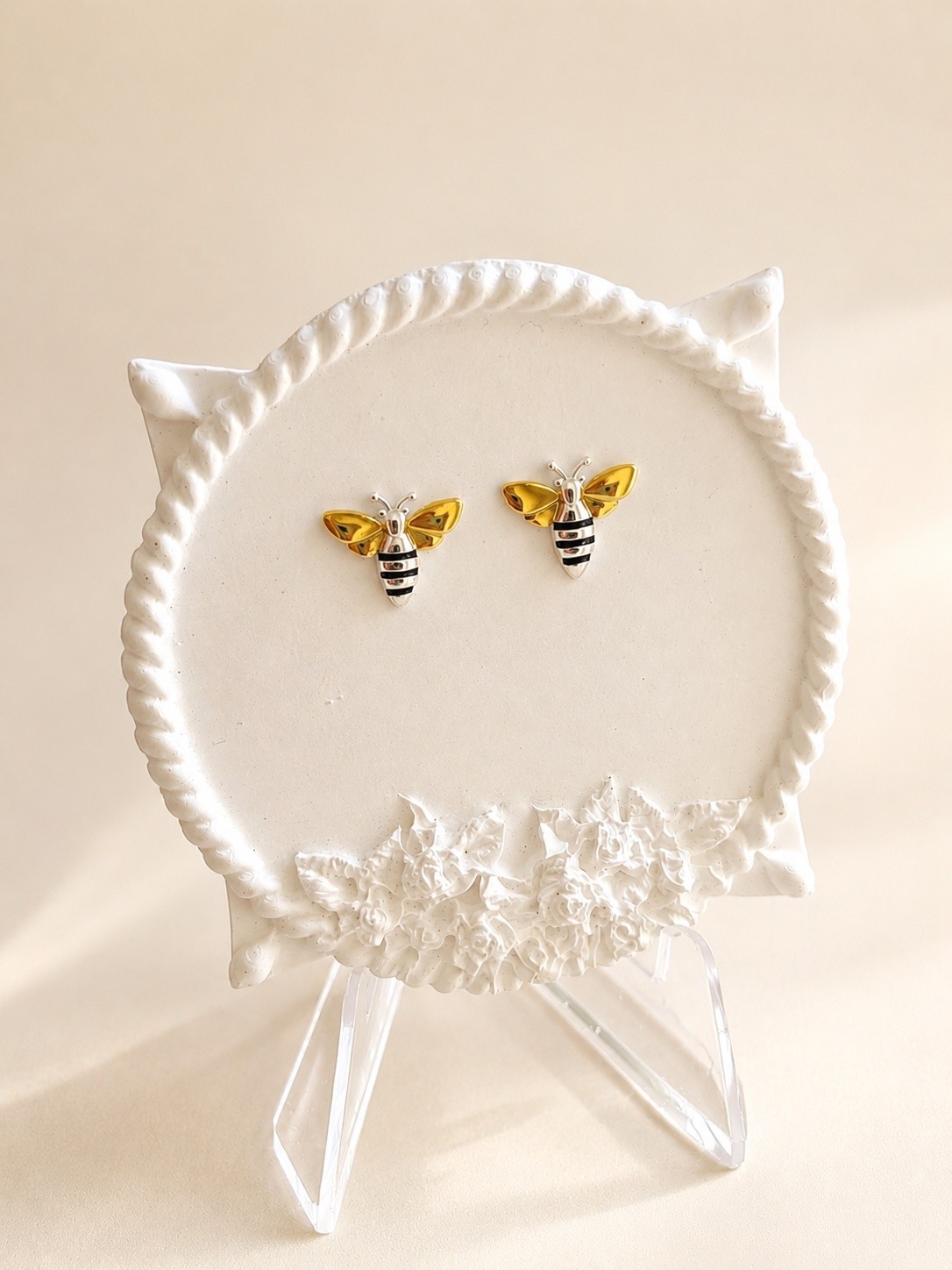Bee Mixed Metal Earrings 18K Gold Plated 925 Sterling Silver Two Tone Studs
