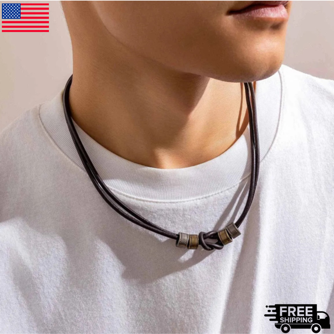 Vintage PU Leather Choker Necklace for Men with Metal Beads Trendy 2026 Jewelry