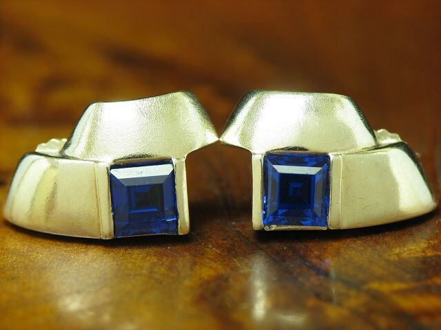 925 sterling silver stud earrings with synth. Tanzanite / Real Silver / 13.0mm / 2.0g