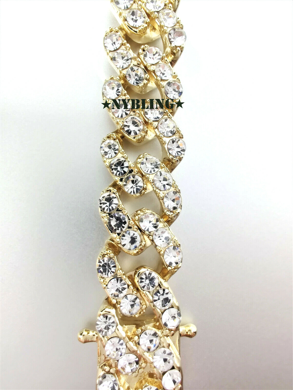Miami Cuban Bracelet w CZ stones Men Hip Hop Gold Plated CZ Jewelry 7.5″ to 9.5″