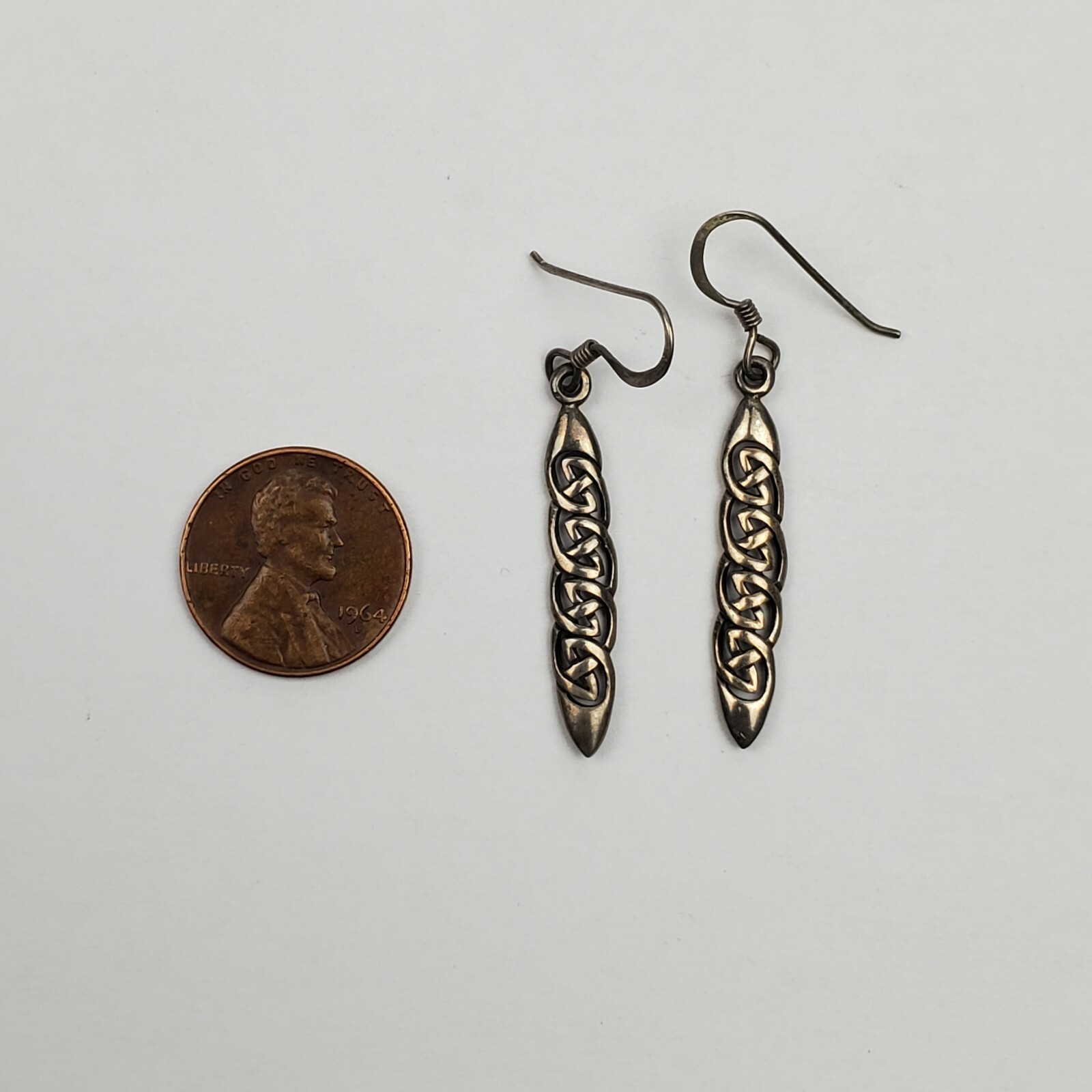 Vintage Celtic Weave Design Sterling Silver Earrings 1.25 Inches Long 2.4 Grams