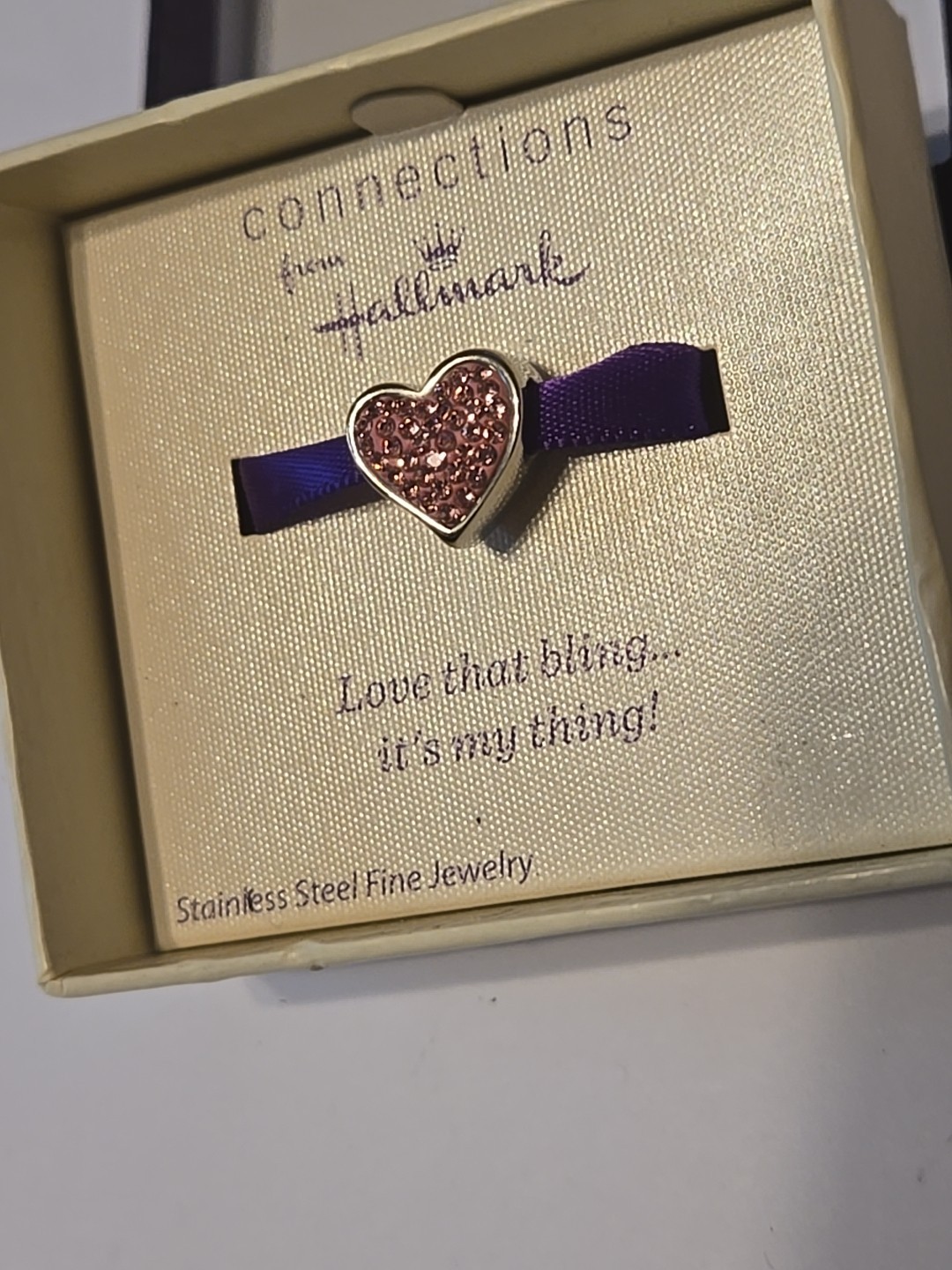 Connections from Hallmark Stainless Steel Pink Rhinestone Pave Heart Charm – NIB