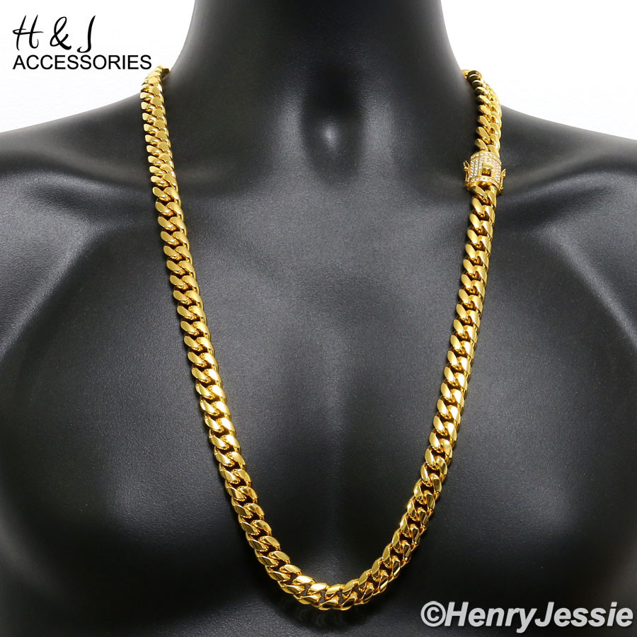 30″MEN Stainless Steel 12mm Gold Plated ICYCZ Miami Cuban Chain Necklace*GN158