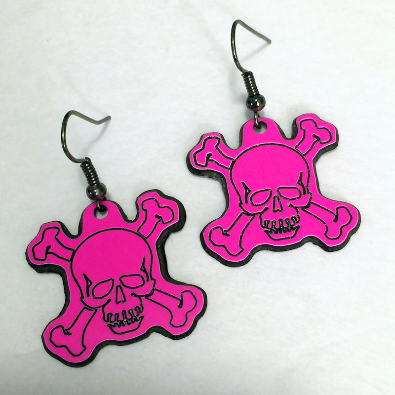 SKULL EARRINGS – Plastic Dangle 1 Inch Crossbones Made In USA – 10 Color Options