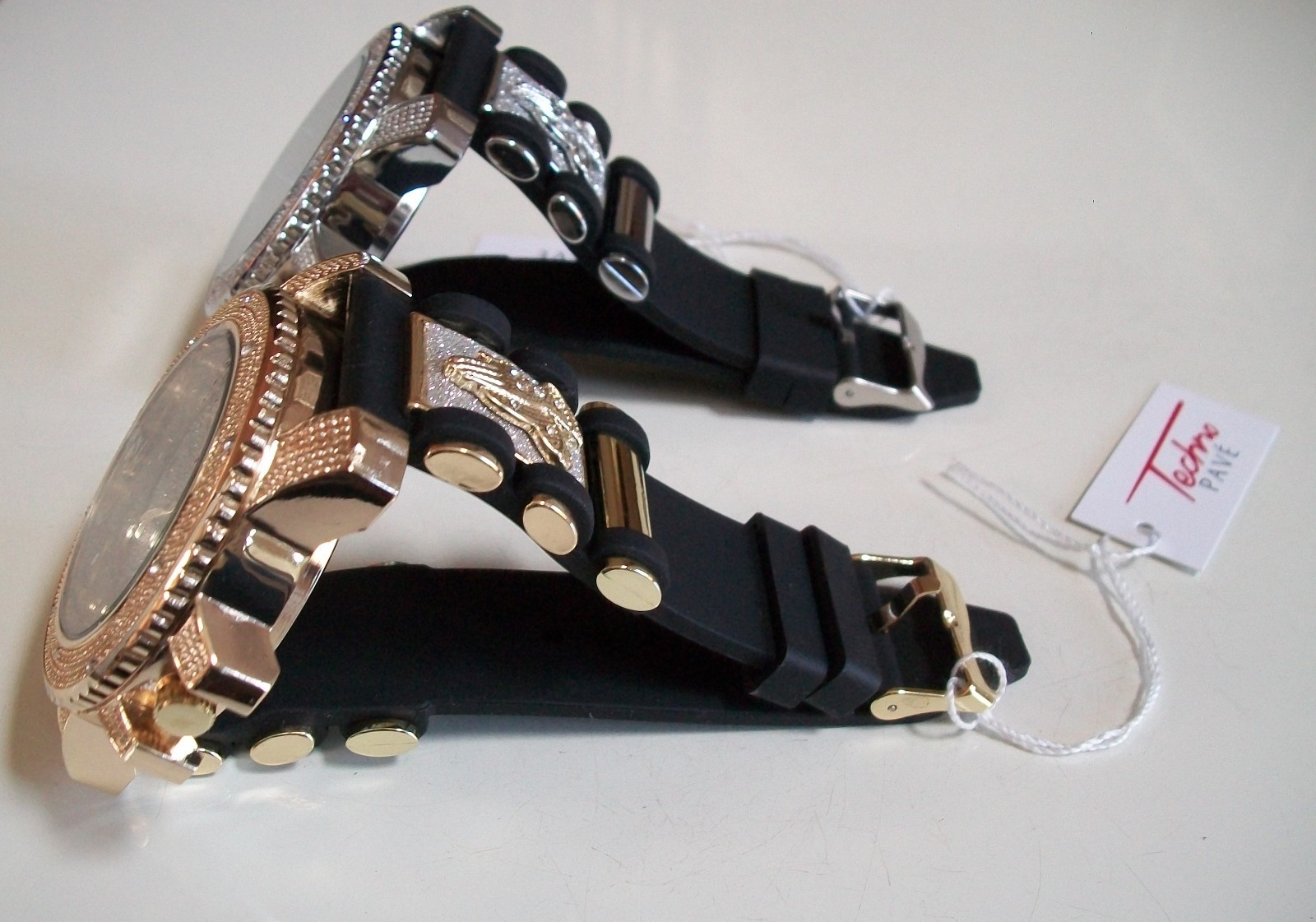 MEN’S BLACK, SILVER & ROSE GOLD GLITTER PRAYING HAND SILICONE BAND FASHION WATCH