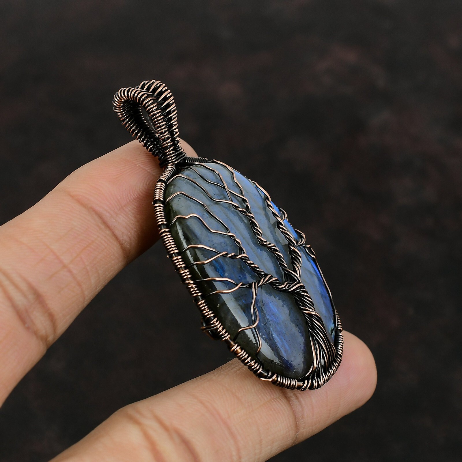 Labradorite Wire Wrapped Tree Of Life Handcrafted Copper Ethnic Gift 2.56″