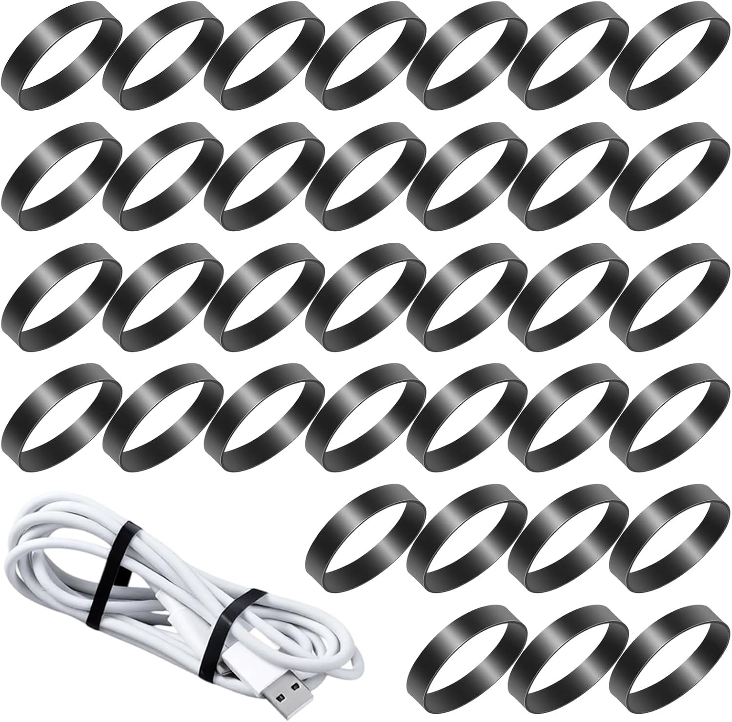 100 PCS Silicone Rubber Bands, 1″/25Mm Diameter Black Small Rubber Bands Elastic