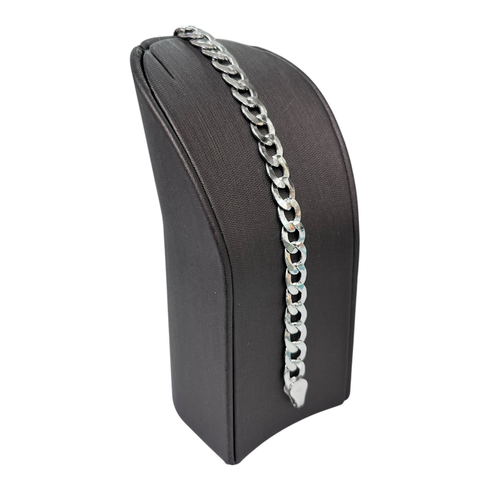 Silver 925 Curb Flat Curb Link Mens Bracelet 13.86 Grams 21.5cm 8mm Wide. New