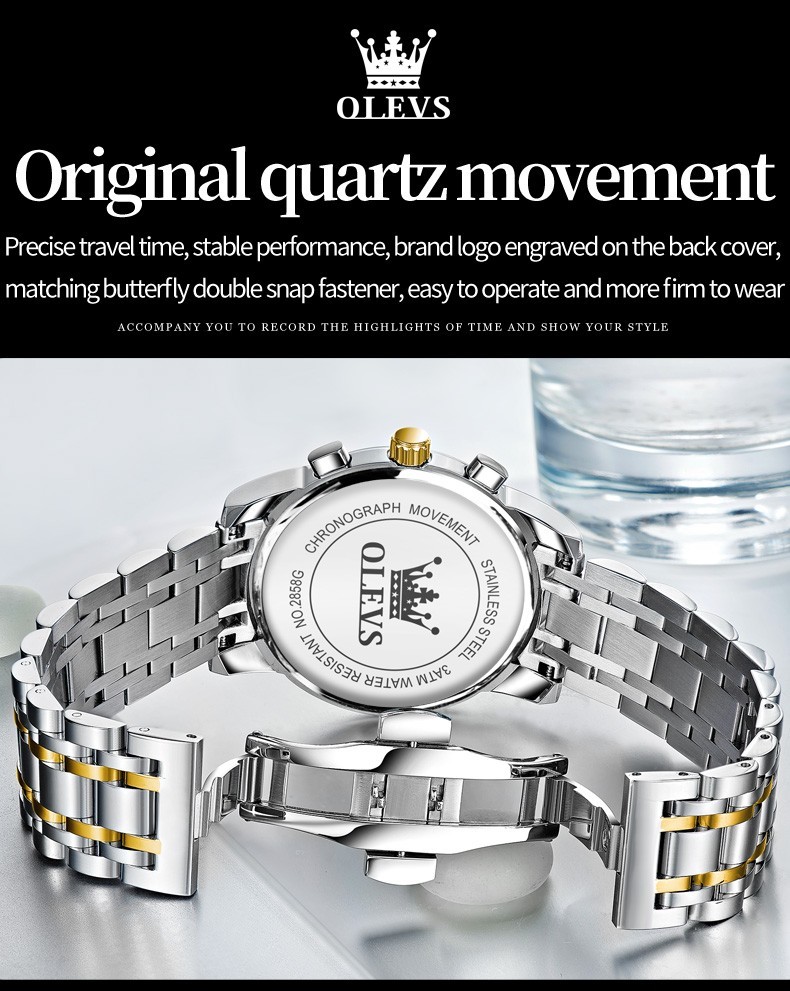 OLEVS 2858 Business Wrist Casual Quartz Luminous Mens Sports Waterproof Watches