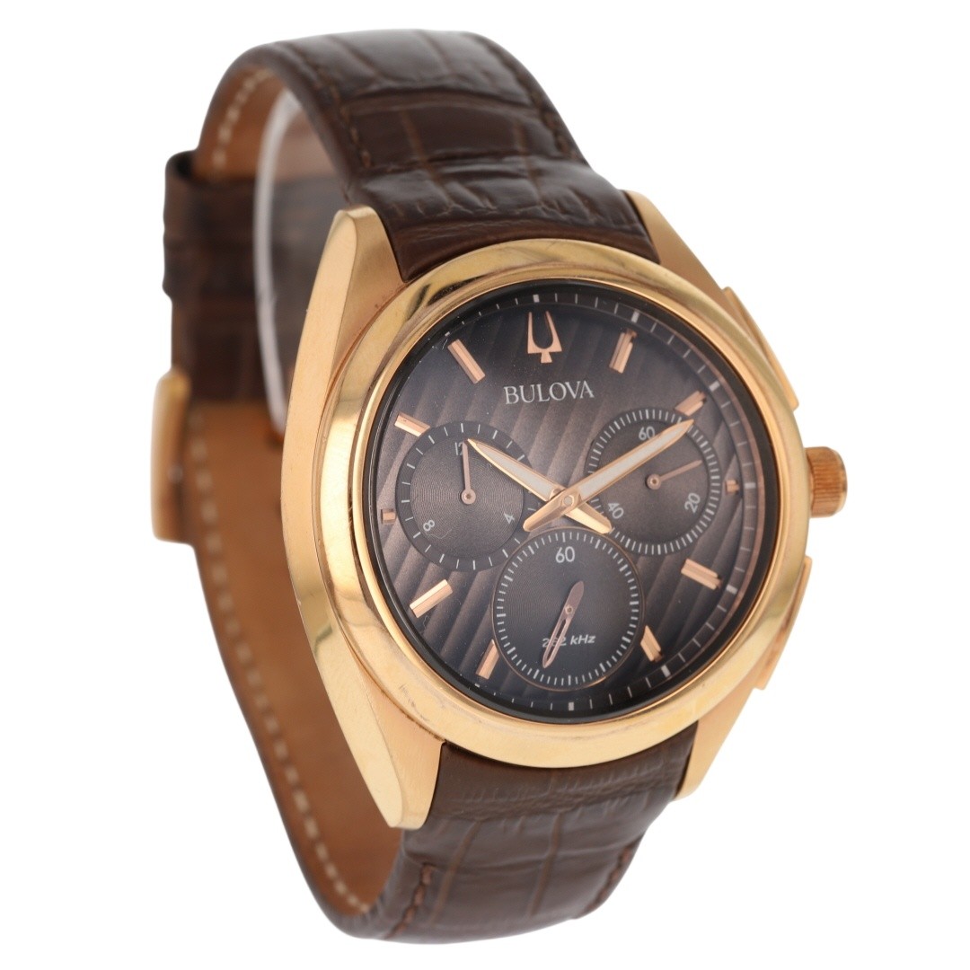 Bulova Curv Chronograph 45mm Black Dial Quartz Leather Strap Men’s Wristwatch