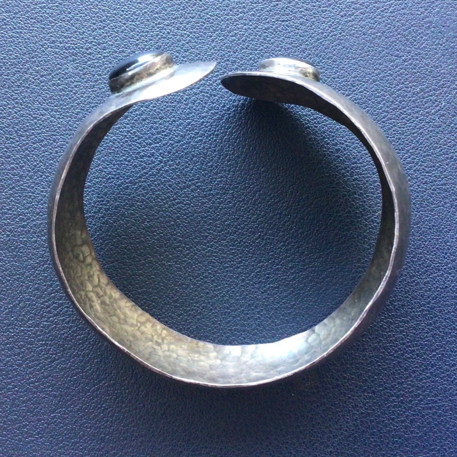 Hammered Sterling Silver Domed Cuff Bracelet | 7.25″ Jewelry w/ Obsidian Stones