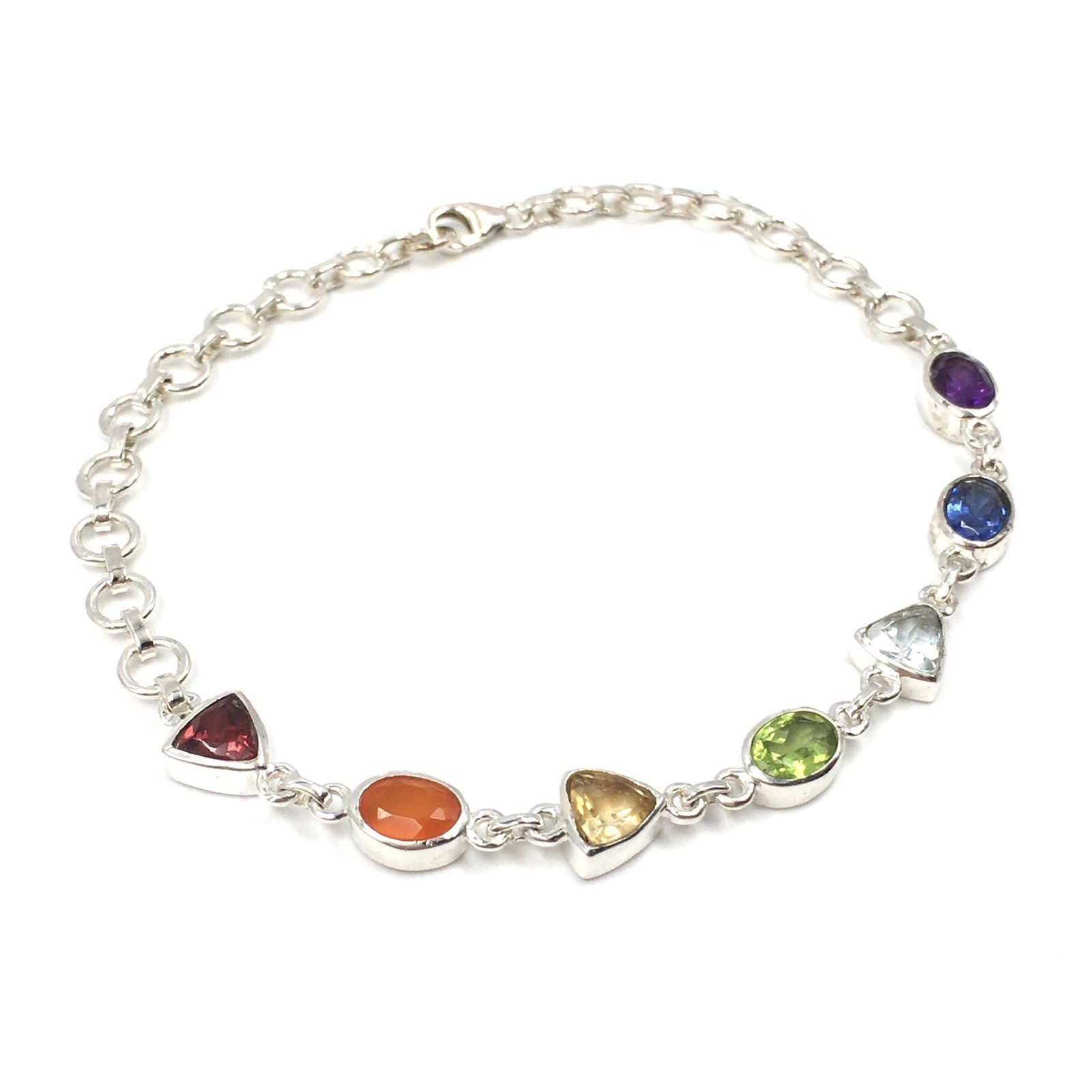 Multicolor 925 Silver Bracelet 21.5cm Colorful Gemstones Jewelry Citrine Tourmaline
