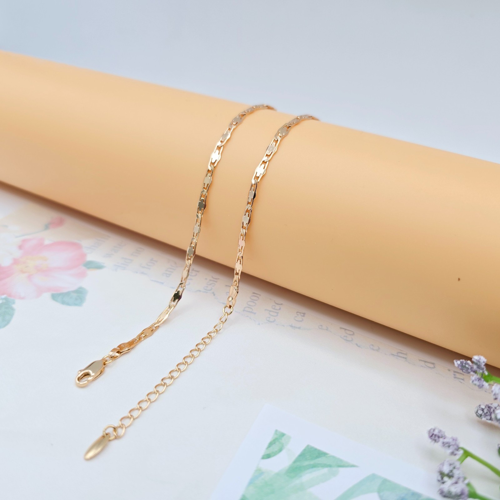 45+5cm Adjustable, XPNL0057 “Rose Gold Flat Geometric Link Necklace for Women