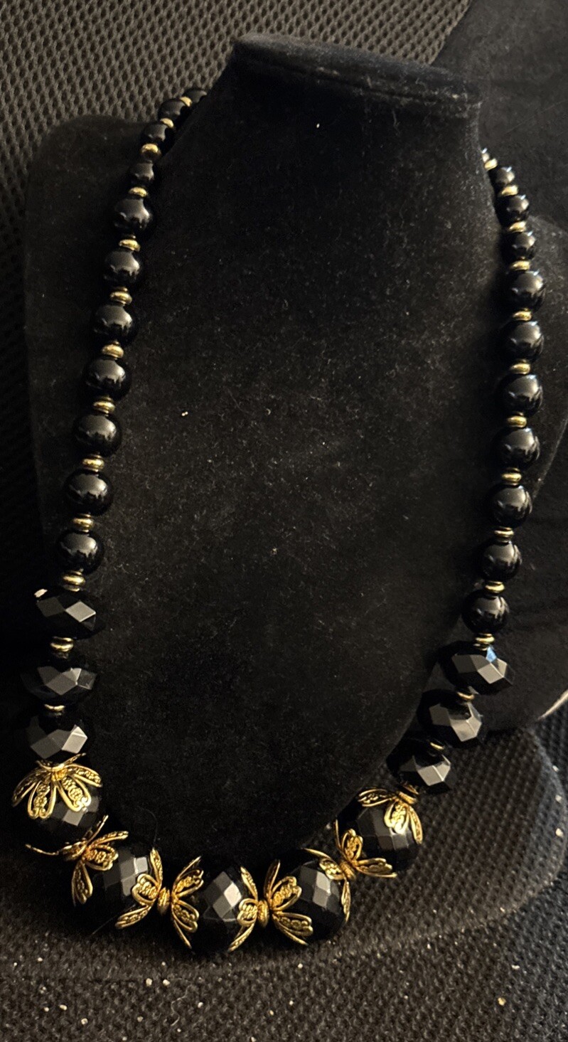 Signed LYDELL NYC Statement Necklace Black beaded 25”