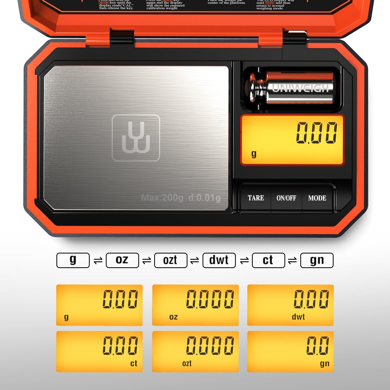 UNIWEIGH Digital Pocket Scale 200G/0.01G, Digital Scale Grams,6 Units Conversion