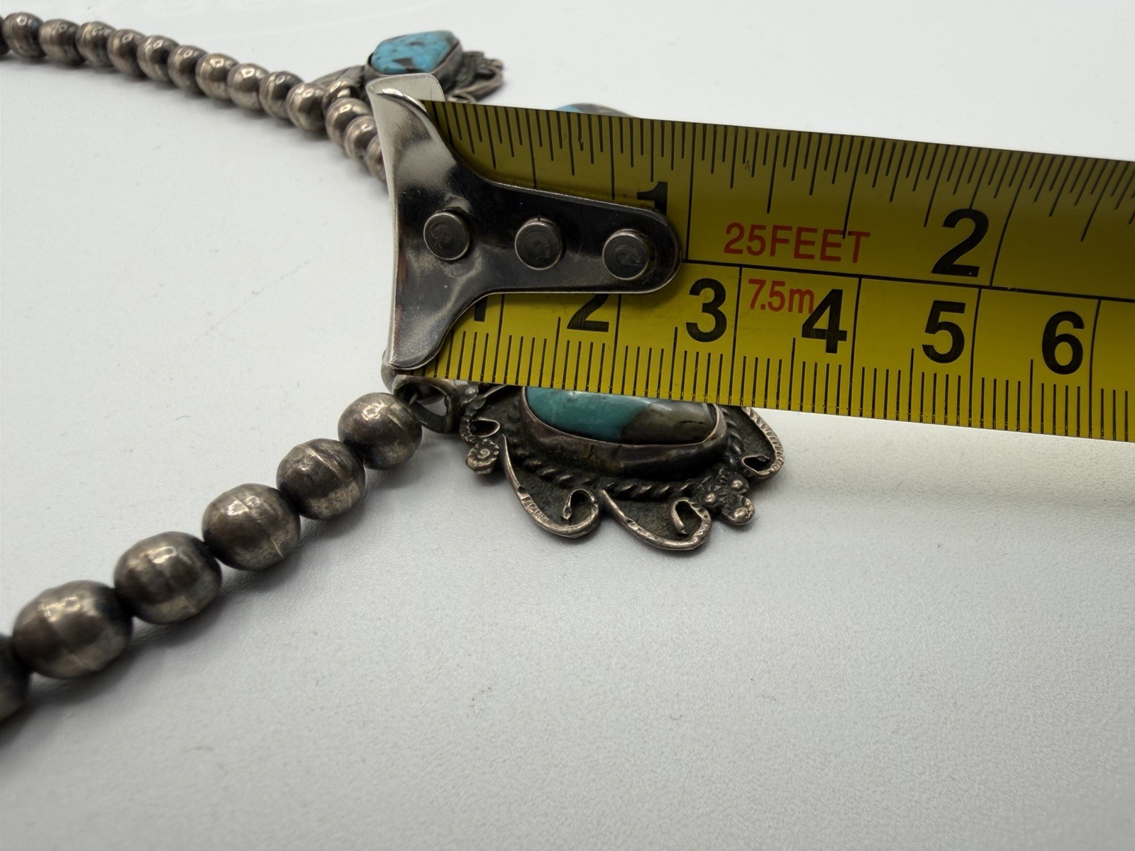 50g Vintage Navajo Persian Turquoise Sterling Silver Pendant Ball Beads Necklace