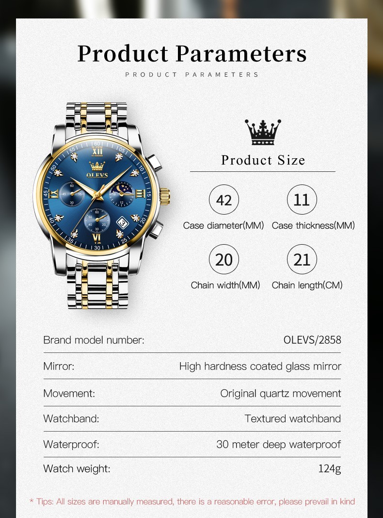 OLEVS 2858 Business Wrist Casual Quartz Luminous Mens Sports Waterproof Watches