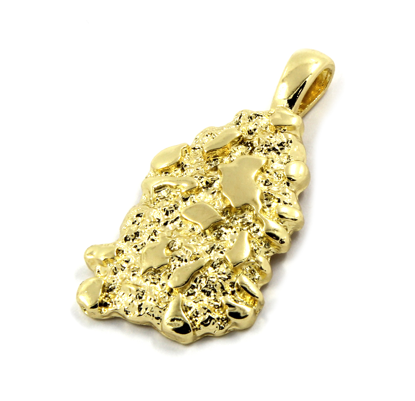 14K Gold Plated Nugget Pendant Hip-Hop 4mm/24″ Herringbone Chain