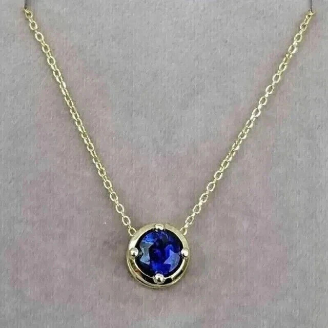 2Ct Round Cut Lab Created Blue Sapphire Wedding 14K Yellow Gold Plated Pendant
