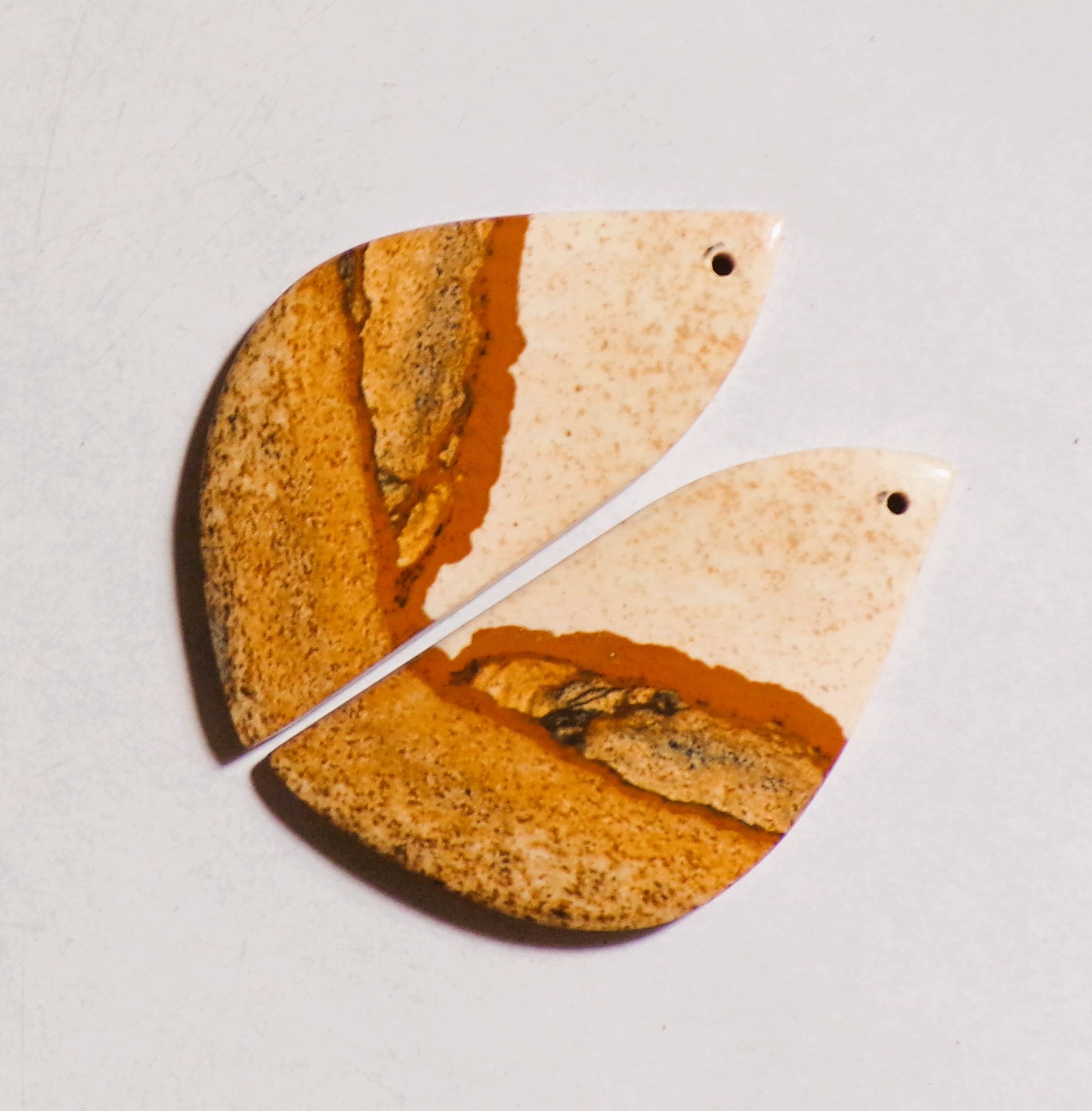45.30 Cts Natural Picture Jasper Drilled Cabochon Match Pair Gemstone 40X19MM 09