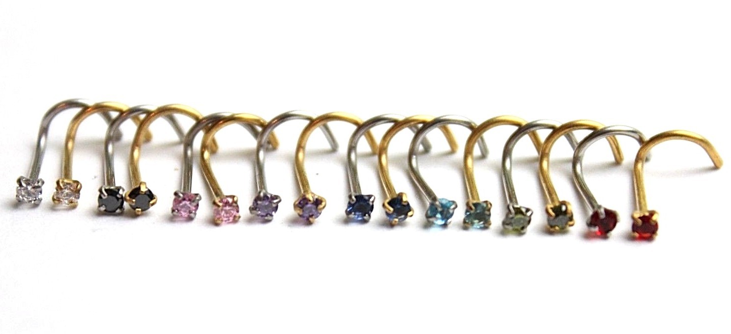 1 5 10pc BULK LOT Claw Nose Screw 2mm Gem 20g Bar Stud Ring Crystal Rose Gold