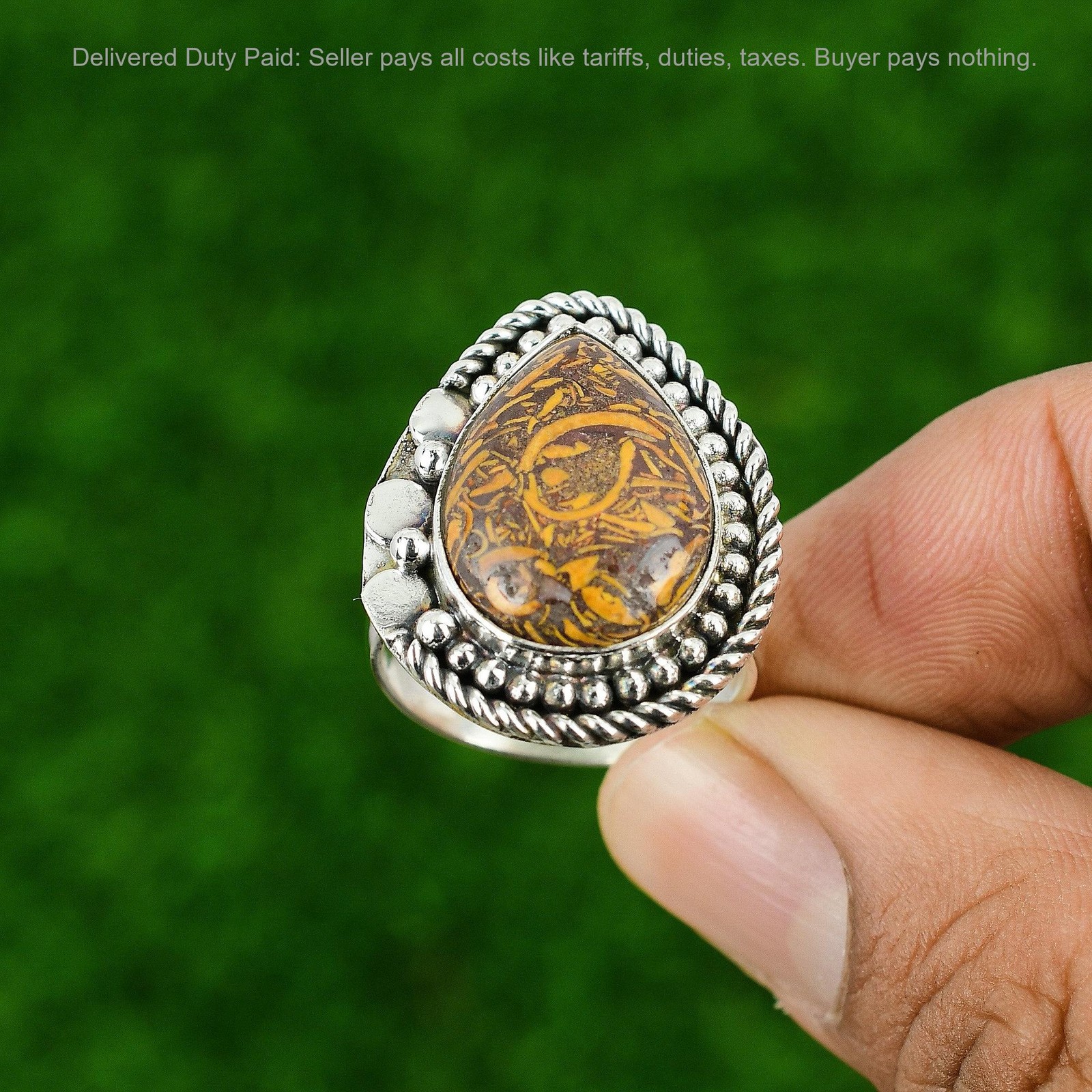Pear Mariam Jasper Gemstone Mother Unique Promise Bezel Ring Jewelry 925 Silver