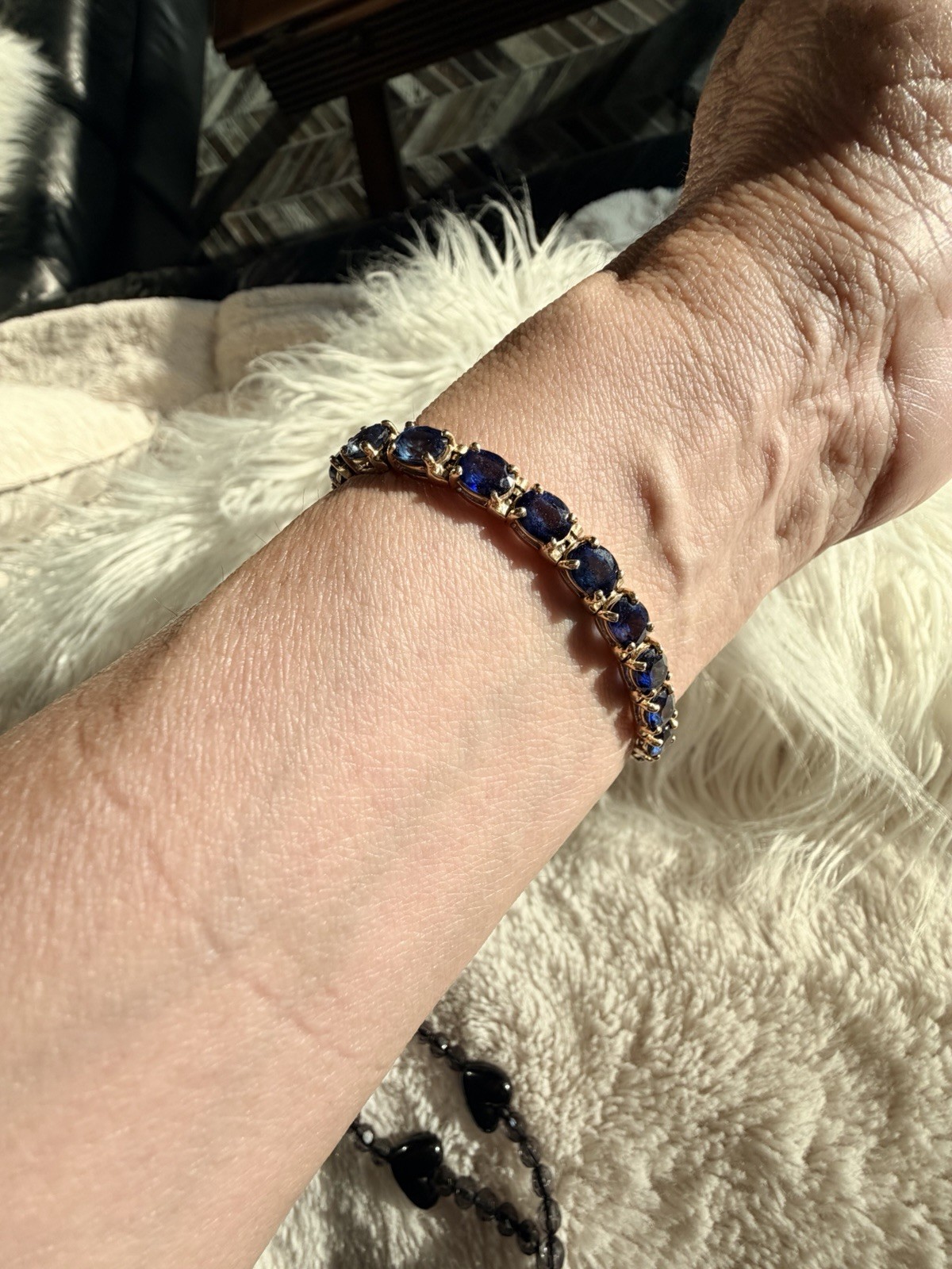 21.25ct Natural Blue Sapphire Tennis Bracelet 14K Yel Gold 25 Oval Stones 7.25”