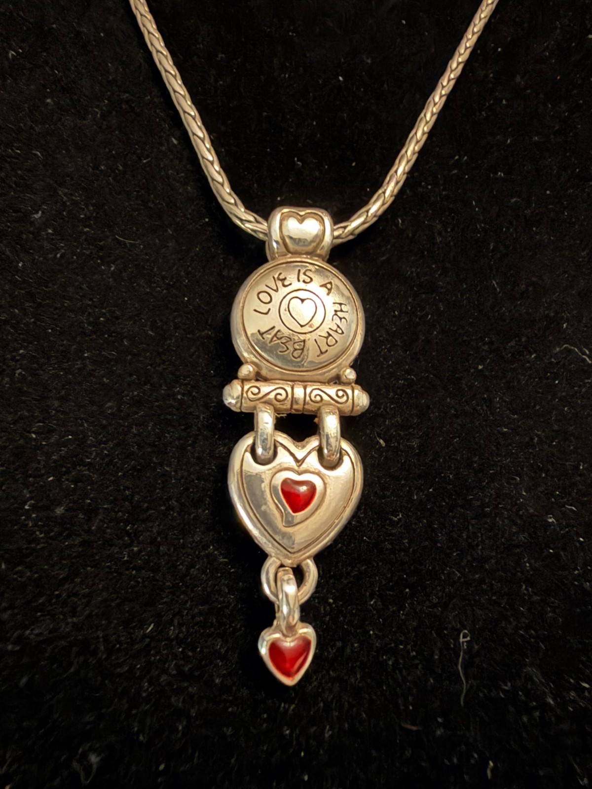 Brighton “Love Is A Heart Beat” Silver Heart Pendant Necklace & Matching Earring
