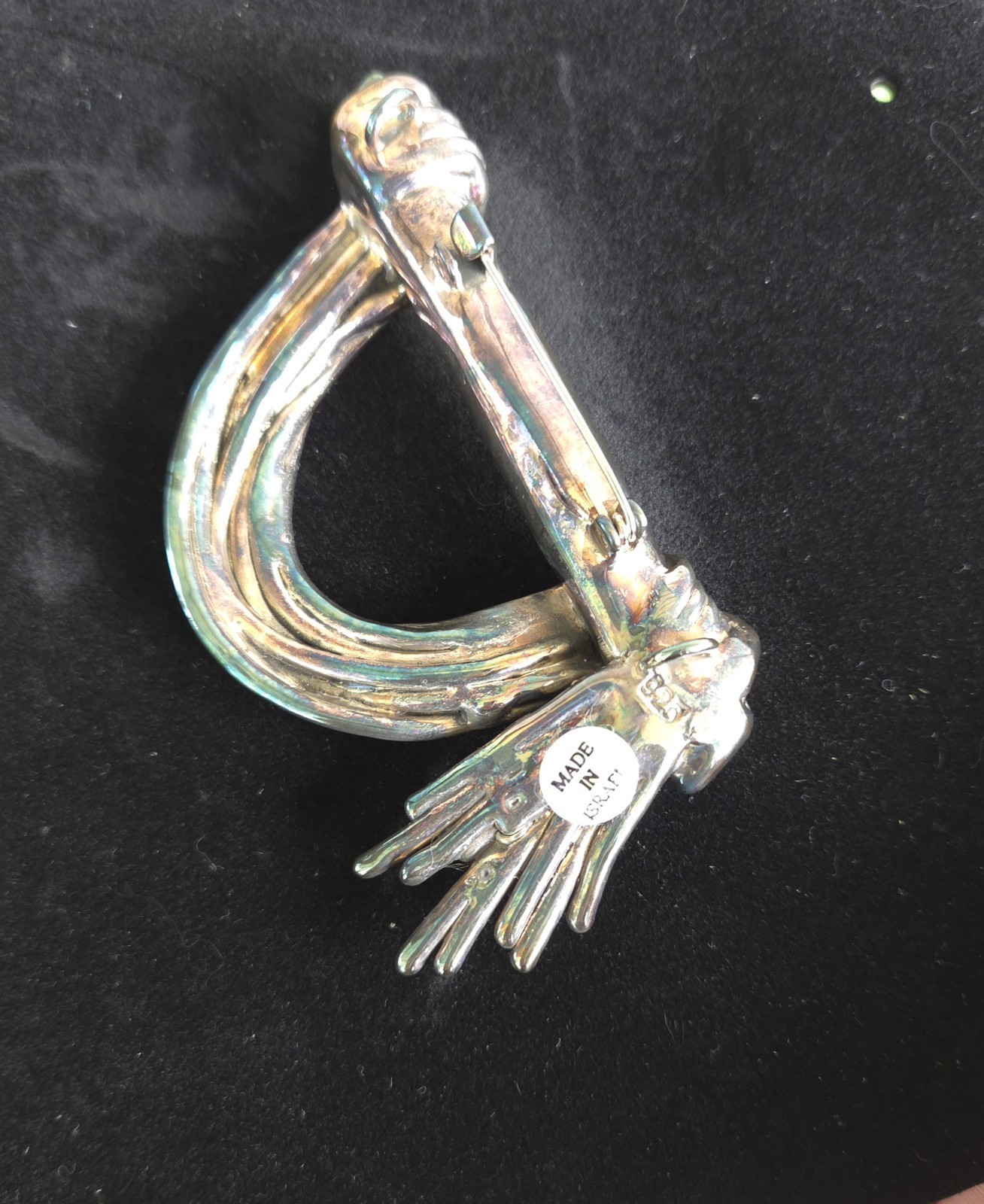 Vintage Israeli Modernist Sterling Silver Hand Brooch Pin Wire Wrapped 925 31g