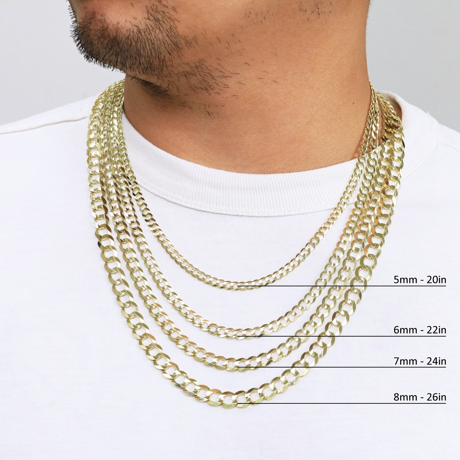 10K Yellow Gold Solid 2mm-12.5mm Curb Cuban Chain Link Necklace Bracelet 7″- 30″